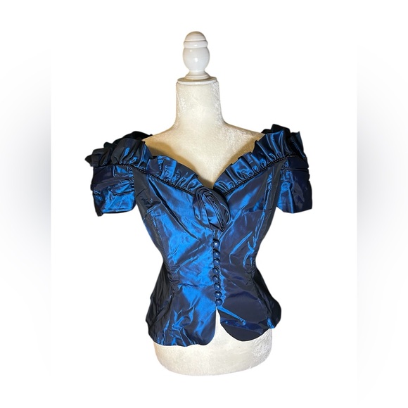 Nu-Mode Toronto Tops - Vintage Iridescent Blue Corset-Style Off-Shoulder Top  - Small
